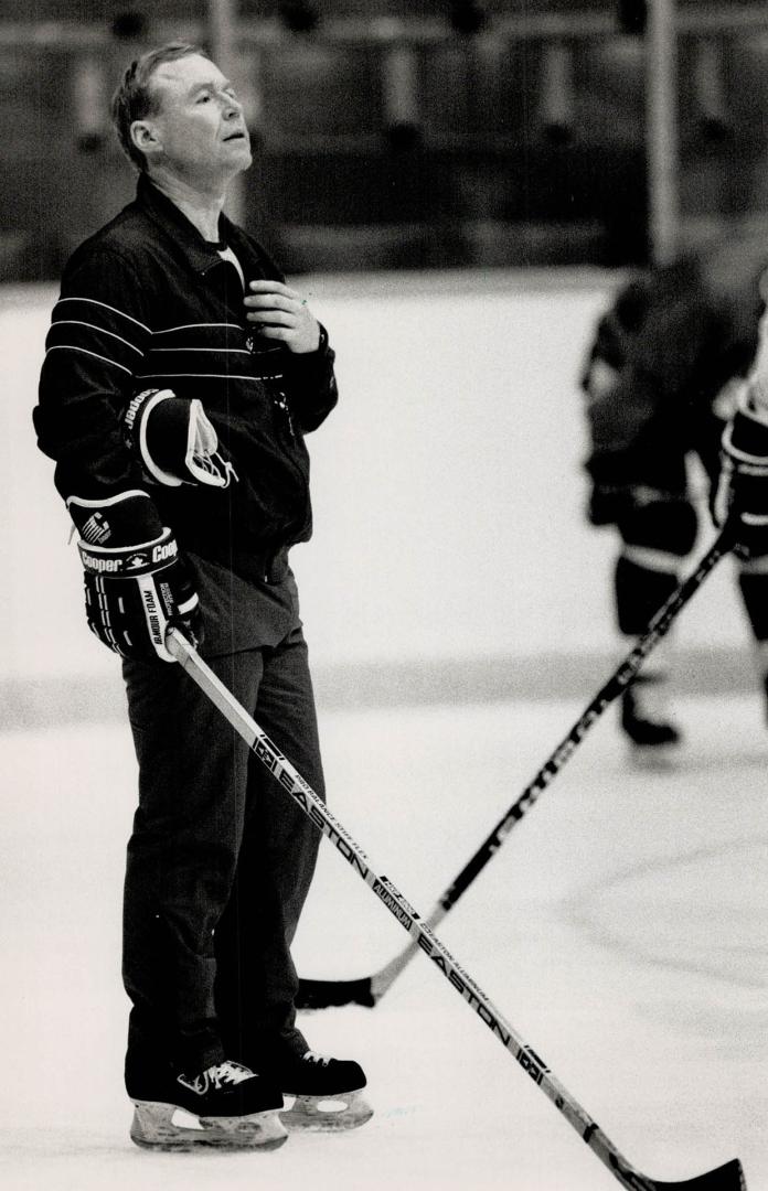 Coach's kudos: Doug Carpenter, shown at Leafs practice, is giving Mark Osborne more ice time this year and says, His role is extremely valuable