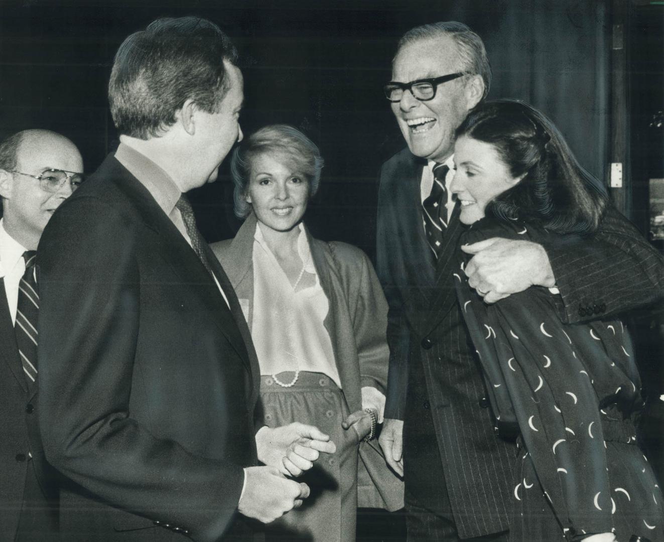 A boost and a hug from Bassett, Maureen McTeer gets a huge hug from media tycoon John Bassett Sr