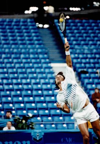 Serving up a victory. Vancouver's Grant Connell continued his hot play by pulling a first-round upset of American Dan Goldie yesterday at the SkyDome