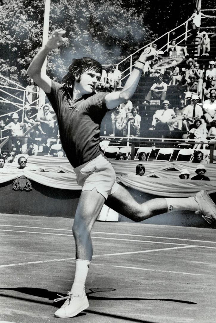 Taking time out for relaxation at Canadian Open tennis championships at Toronto Lawn Tennis Club yesterday, Soviet ballet dancer Mikhail Baryshnikov ((...)