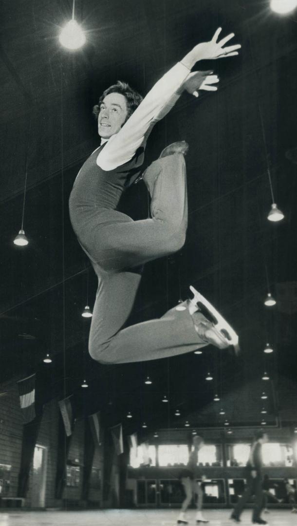 A great leap forward. Twice Canadian figure-skating champion, 23-year-old Toller Cranston practises yesterday at the Toronto Cricket, Skating and Curl(...)