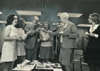 Retirement party for a Mayor. Personal staff at City Hall held a retirement party for Mayor William Dennison and his wife, Dorothy (right), in his off(...)