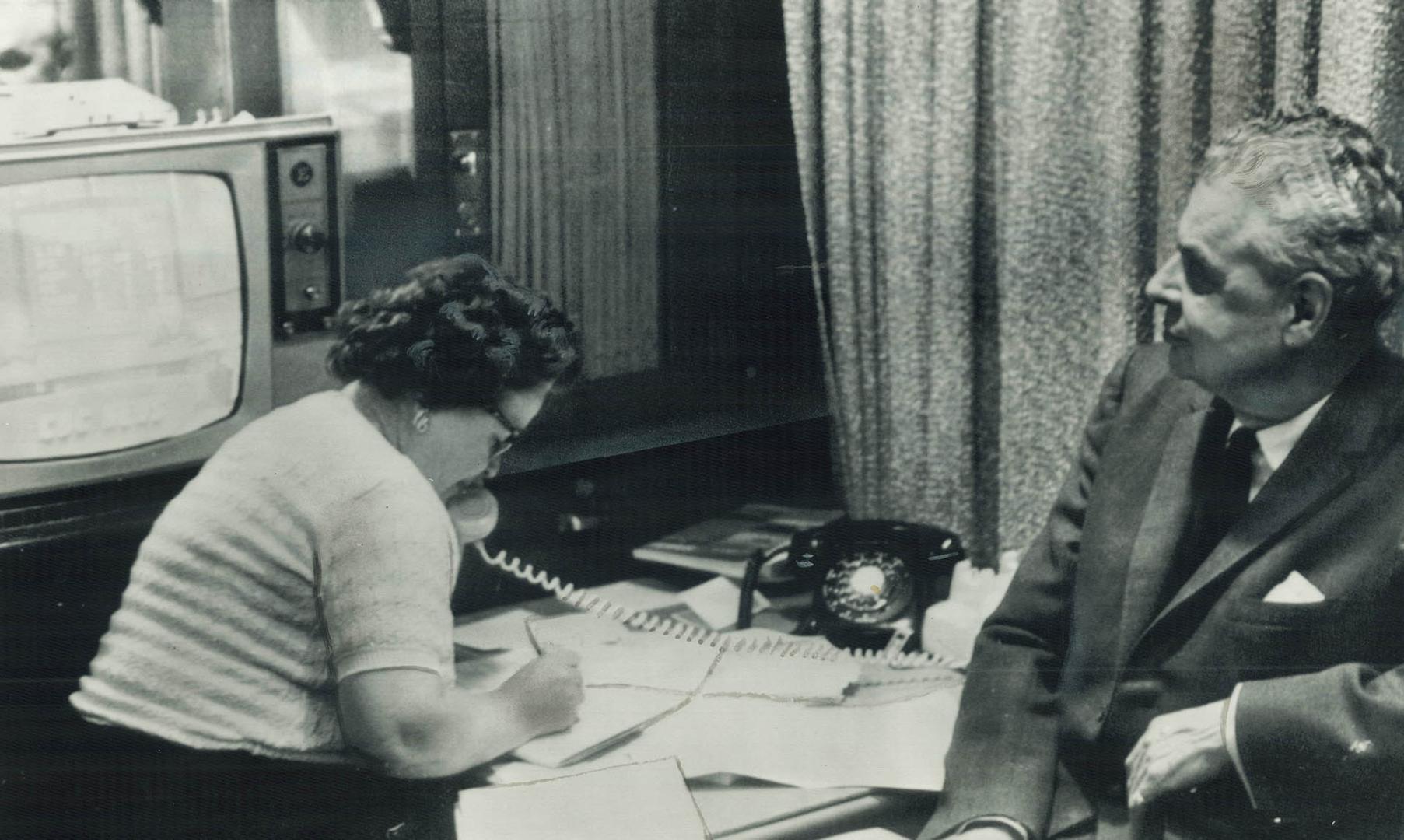 John Diefenbaker watching election results on tv