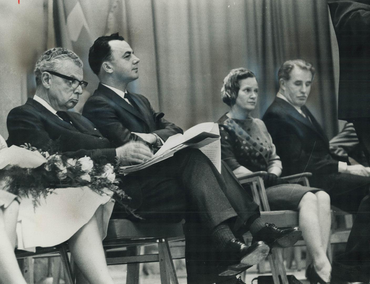 Stony-faced Diefenbaker-doesn't see or pretends not to see Hees sitting only a few feet away