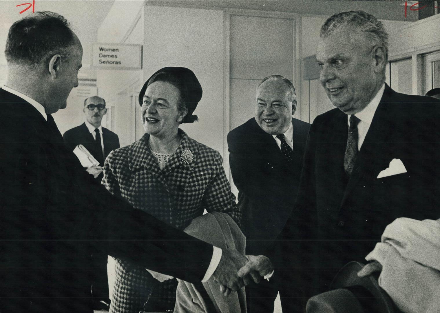 PC leader John Diefenbaker greeted by organizer Bradford Bowlby