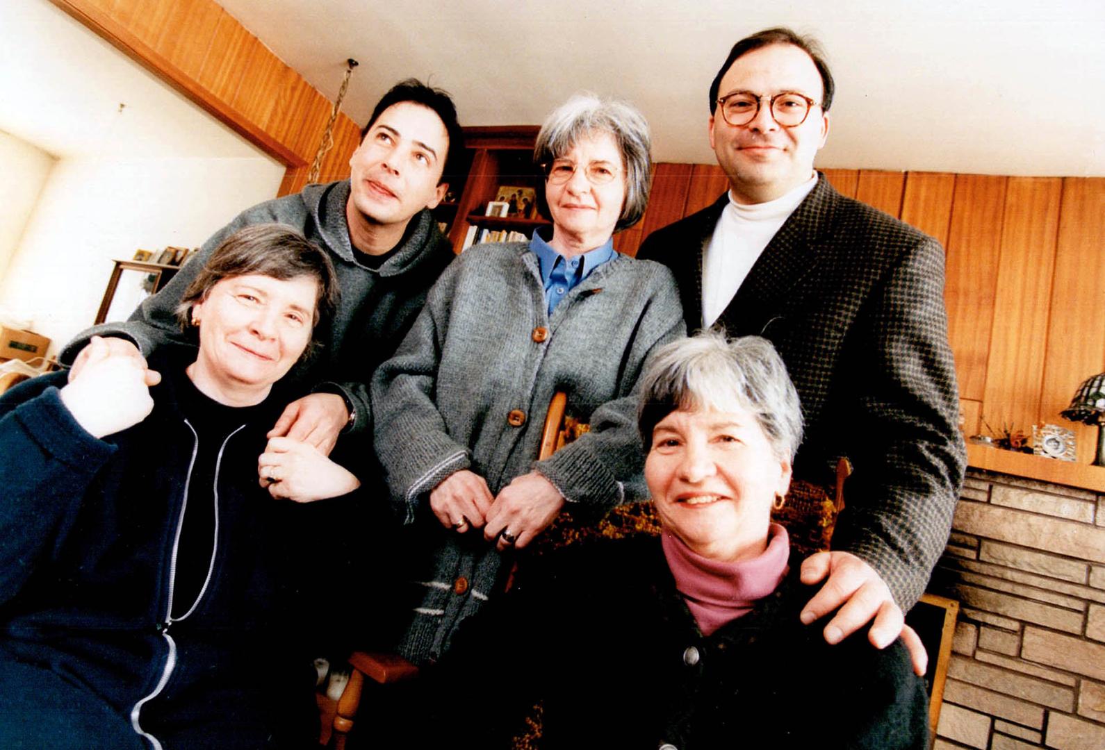 l-r Cecile, Yvonne, Annette. Cecile's son Bertrand (behind right), Carle Tarine (behind left)