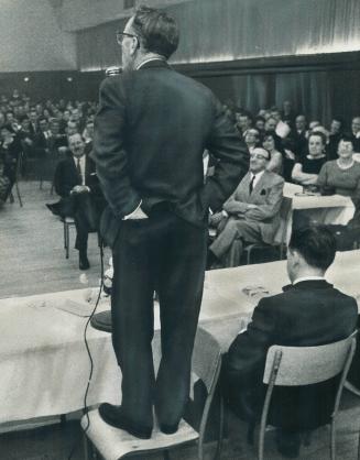 His Hopes are Leapin'. Overcome by excitement, five-foot-six-inch NDP leader Tommy Douglas leaped on to a chair and told a party testiminial dinner in(...)