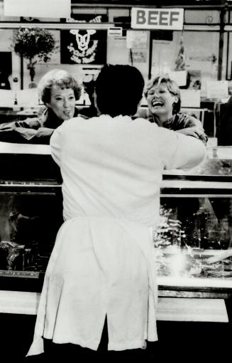 What's your beef? Ontario Culture Minister Susan Fish, right, and federal Employment Minister Flora MacDonald joke with butcher Nick Smoika During a c(...)