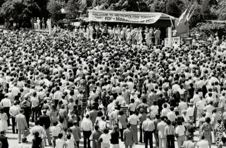 More than 10,000 people crowded Nathan Phillips Square July 11 to pay tribute to Terry Fox as he passed through Toronto on his Marathon of Hope