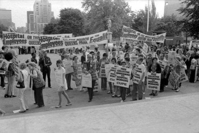 Hospital workers demonstrating at Queen's Park