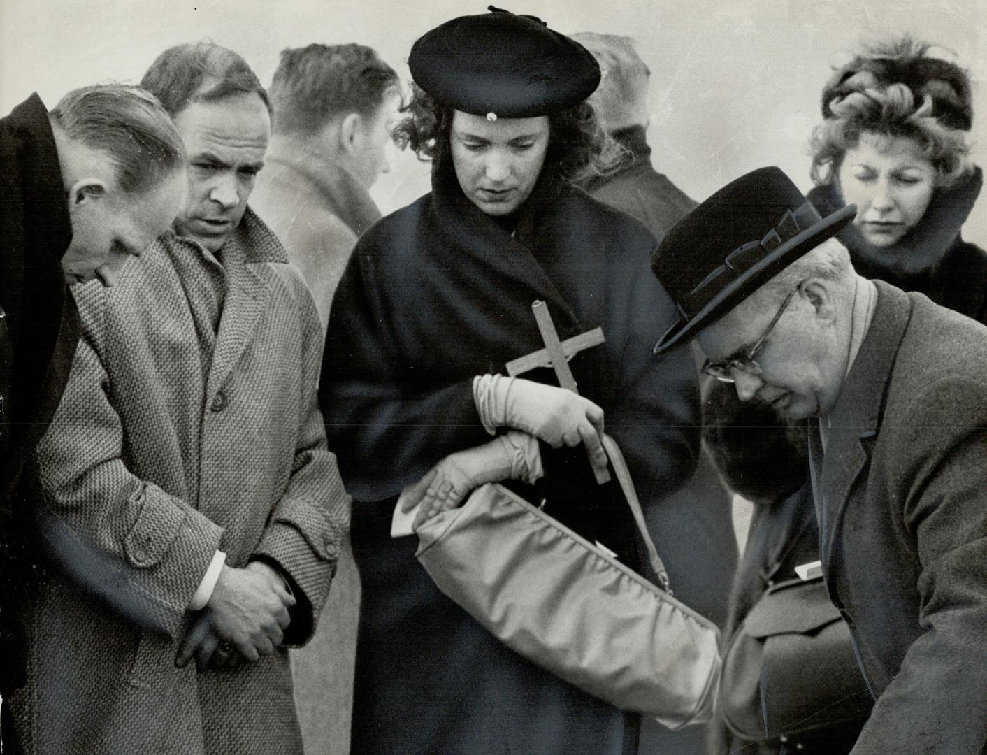 Mary Yetman at the Graveside of Her Bomb Victim husband, Walter Yetman died Tuesday when blast blew his car apart