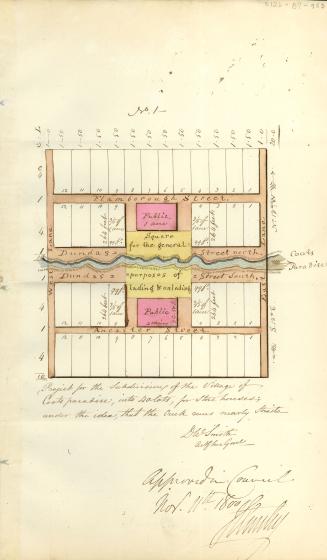 Project for the subdivision of the village of Coots Paradise into 40 lots for store houses under the idea that the creek runs nearly strait