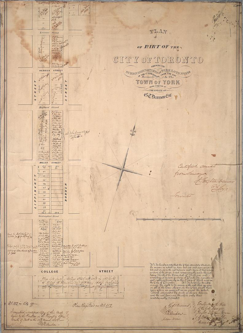 Plan of part of the city of Toronto shewing the subdivision of parts of park lots no. 17 & 18