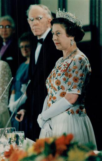 Her Majesty and veteran MP Stanley Knowles at provincial dinner in Winnipeg