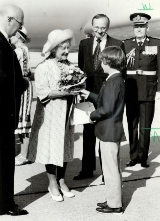 Royal welcome: The queen Mother was all smiles as she arrived at Lester Pearson International Airport yesterday to begin an eight-day Canadian tour