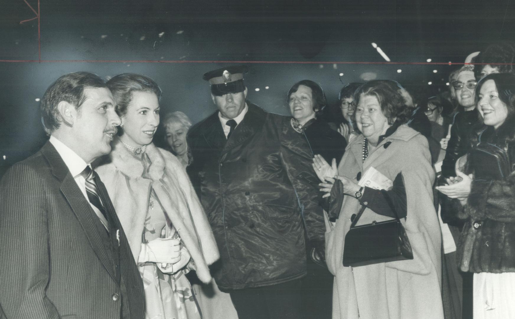 Princess Anne is greeted at the O'Keefe Centre by John Kruger, interim manager of the theatre, as she arrives for a performance of three ballets by th(...)