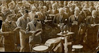 The sunday morning service at exhibition park, where 50,000 gathered yesterday morning