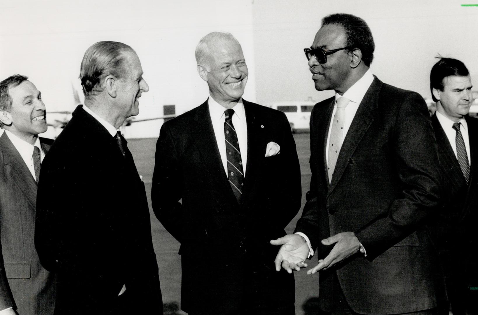 Princely visitor: Lieutenant-Governor Lincoln Alexander, right, greets Prince Philip yesterday