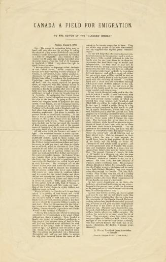 Canada, a field for emigration, to the editor of the ''Glasgow Herald''