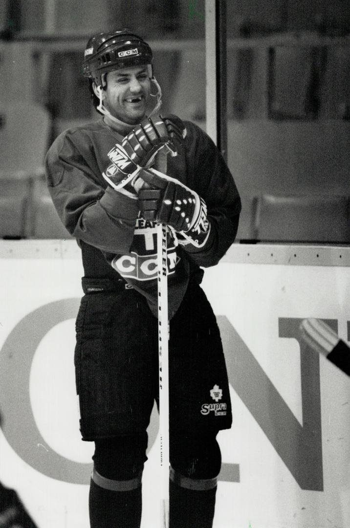 Quick workers: From left, Maple Leafs' Peter Zezel, Doug Gilmour, coach Pat Burns and John Cullen need a fast start in New Jersey tonight