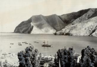 The bay and beach on the island of Juan Fernandez, 400 miles west of the mainland of Chile