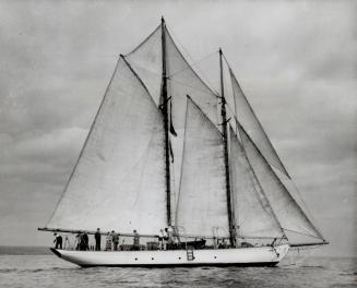 Under full sail the Chimon is seen cruising in Owen Sound bay