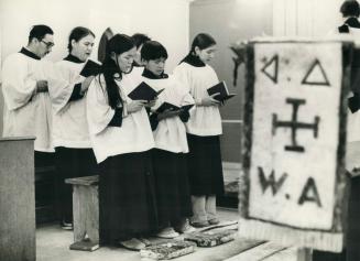 Choir singing during church service in Apex Church, near Frobisher Bay