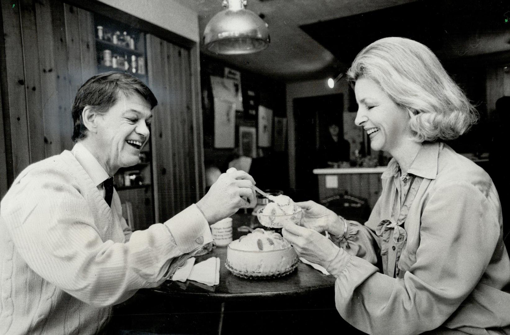 Resident playwright at the Toronto Free Theatre, Tom Hendry serves up orange posset dessert to his wife, Judith, the theatre's general manager. He's o(...)