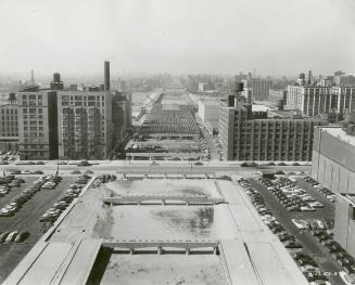 Rapid transit cut through middle of Chicago is shown here