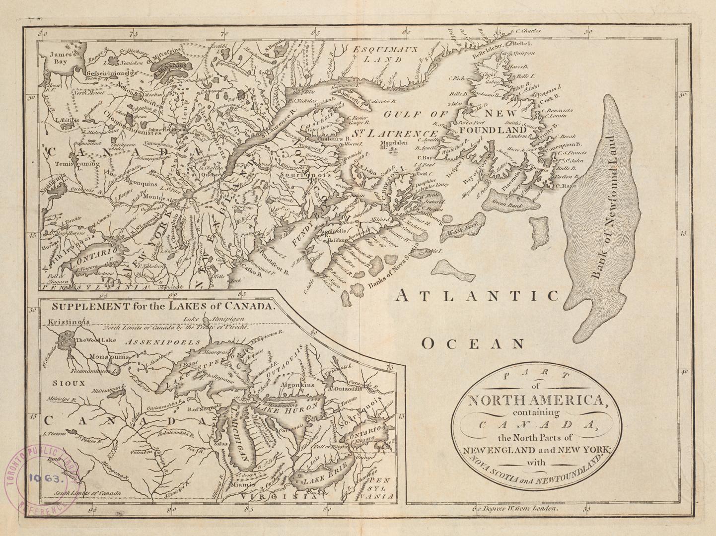 Part of North America, containing Canada, the north parts of New England and New York, with Nova Scotia and Newfoundland