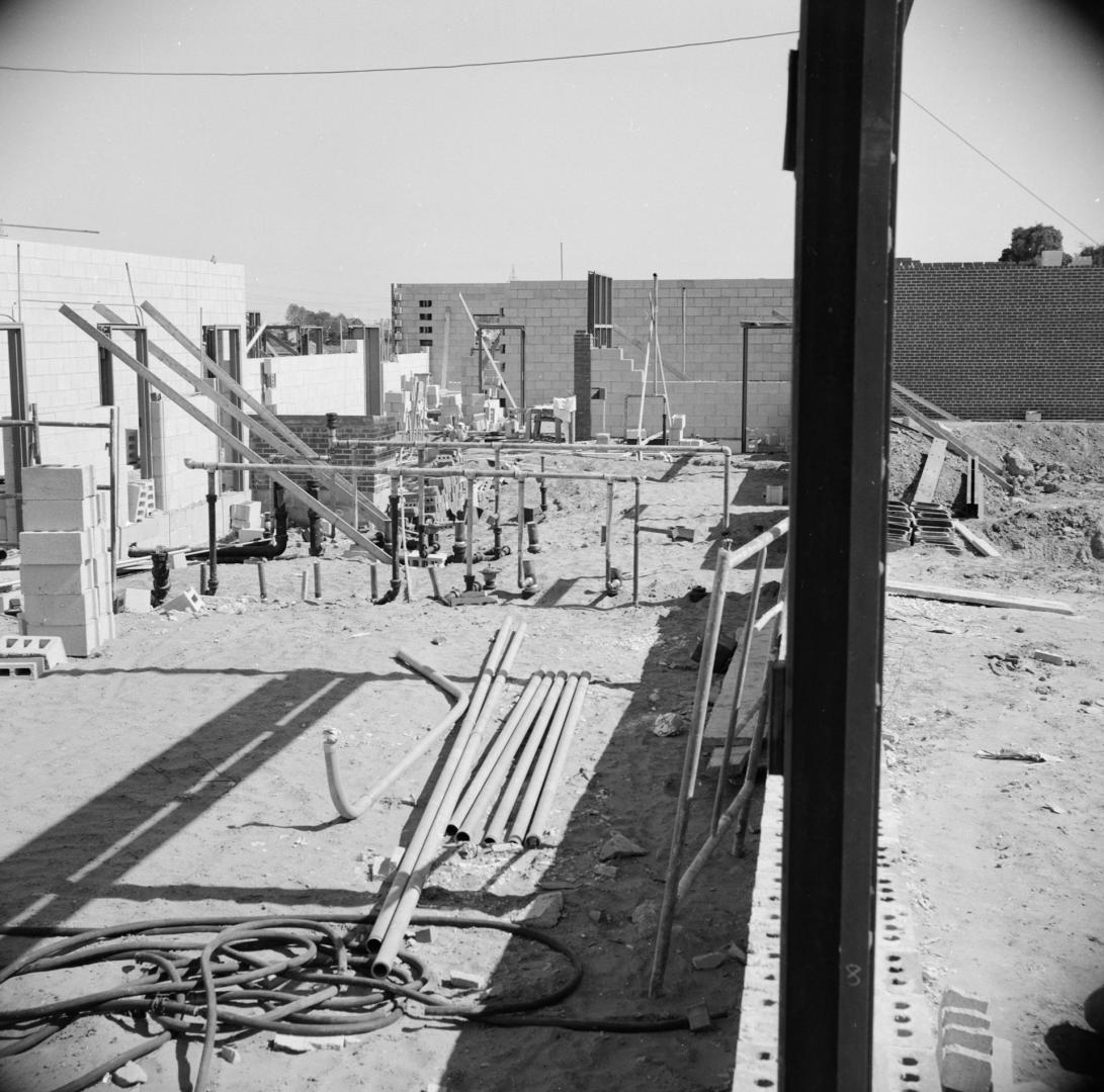 Daystrom Public School under construction, looking south, inside west bay, Toronto, Ontario. Im…