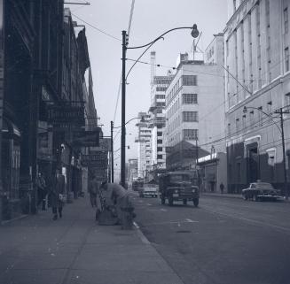 Globe & Mail (140 King St. West) and Toronto Star (8 King St. West) buildings, looking west along King from Lord Simcoe hotel