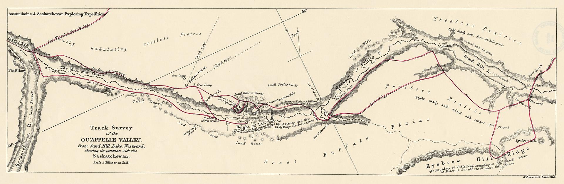 Track survey of the Qu'Appelle Valley, from Sand Hill Lake, Westward, shewing its junction with the Saskatchewan