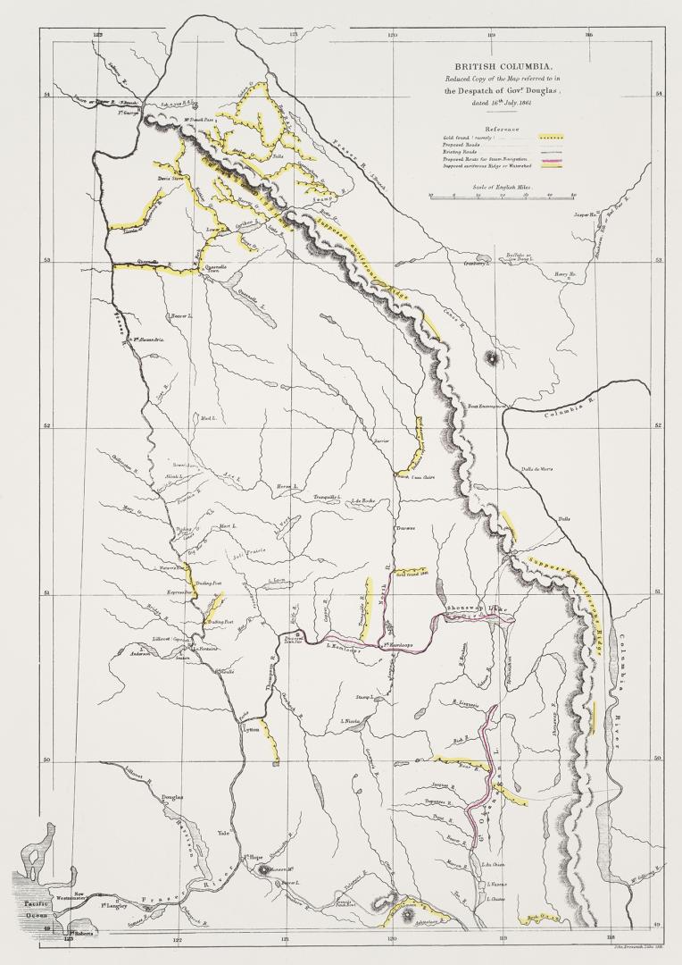 British Columbia, reduced copy of the map referred to in the despatch of Governor Douglas, dated 16th July, 1861