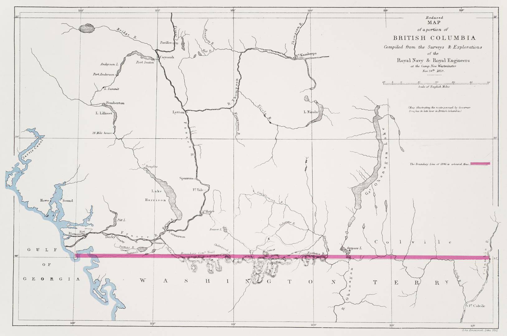 Map of a portion of British Columbia / compiled from the surveys & explorations of the Royal Navy & Royal Engineers, at the camp, New Westminster Novr. 24th 1859