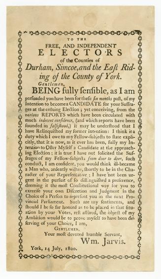 To the free, and independent electors of the counties of Durham, Simcoe, and the east riding of the County of York