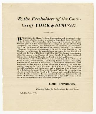 To the freeholders of the counties of York & Simcoe