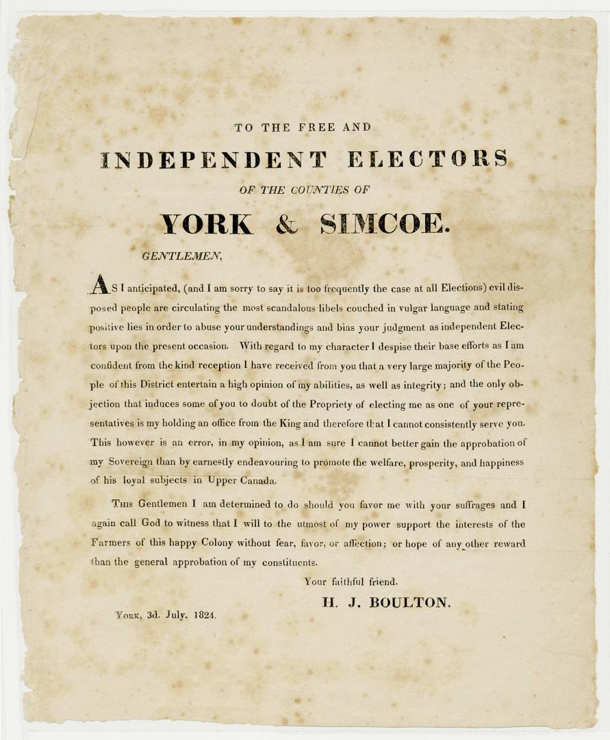 To the free and independent electors of the counties of York and Simcoe