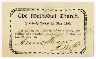 Methodist Church Quarterly Ticket for May, 1890