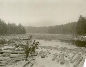 Log drive on the Petawawa River above High Falls - Algonquin Park, Ontario