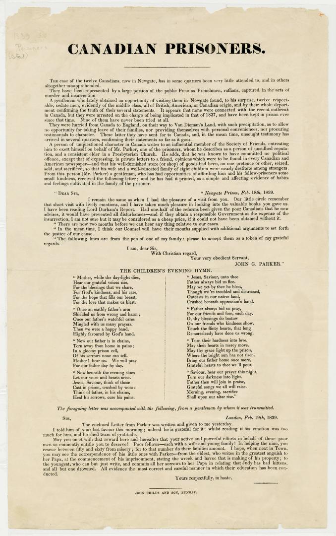 Canadian prisoners : the case of the twelve Canadians, now in Newgate, has in some quarters been very little attended to, and in others altogether misapprehended