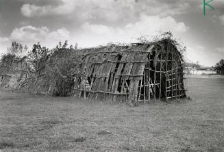 Only a shell remains of an old longhouse near the Woodland Cultural Centre at Ohsweken Ontario