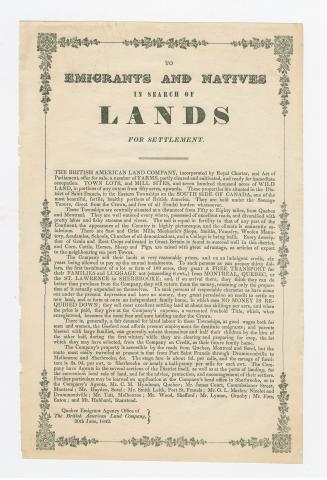 To emigrants and natives in search of lands for settlement