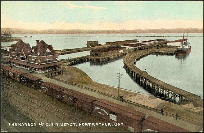 The Harbour and C.N.R Depot, Port Arthur, Ontario