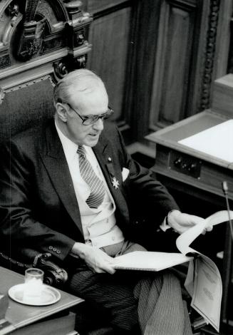 Strategic plan: Lieutenant-Governor Hal Jackman reads the Speech from the Throne in which the NDP government says troubled times call for a creative response