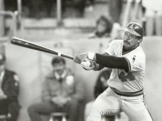 Big day for Reggie, California Angels slugger Reggie Jackson shows the swing that gave him three hits against the Blue Jays last night. But Jackson al(...)