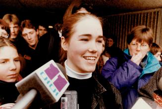 Sweet victory, Gwen Jacob meets supporters outside a Kitchener court yesterday after a judge acquited five women who bared breasts at a rally last sum(...)