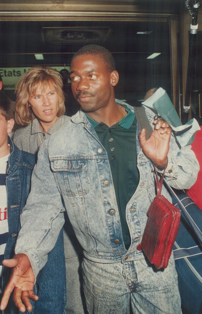 Sprinter Ben Johnson arrives in Toronto yesterday after two third-place finishes in European meets