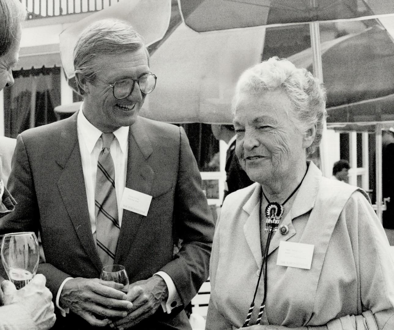 Happy mayor: Star president David Jolley chats yesterday with Mississauga Mayor Hazel McCallion after ceremony at which the newspaper donated a $100,000 boat to police for lake patrols