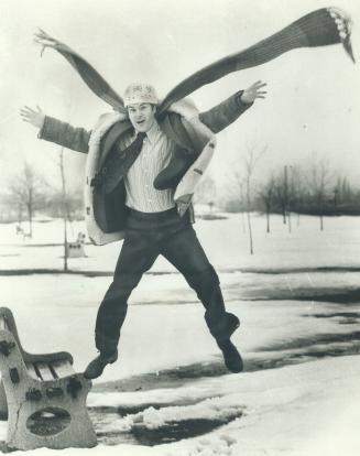 Our man Frank Jones flies in the face of winter's blast